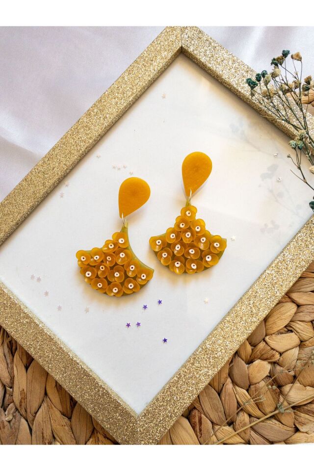 Özel Tasarım Sarı Polimer Kil Mini Çiçekli Küpe