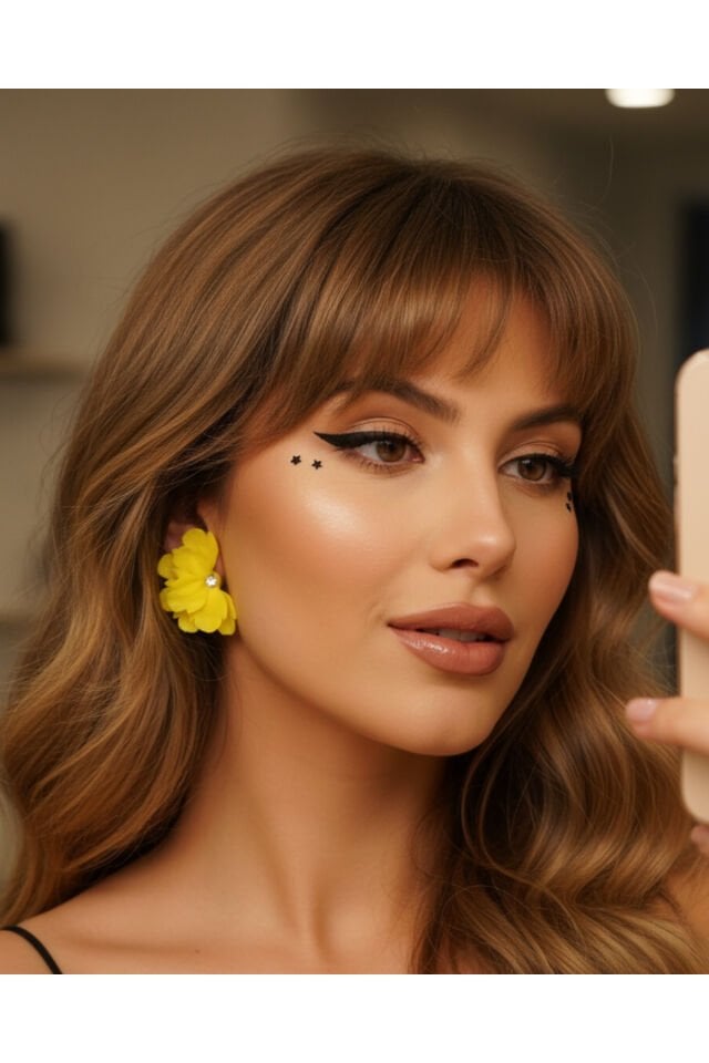 Özel Tasarım Sarı Polimer Kil Çiçek Küpe