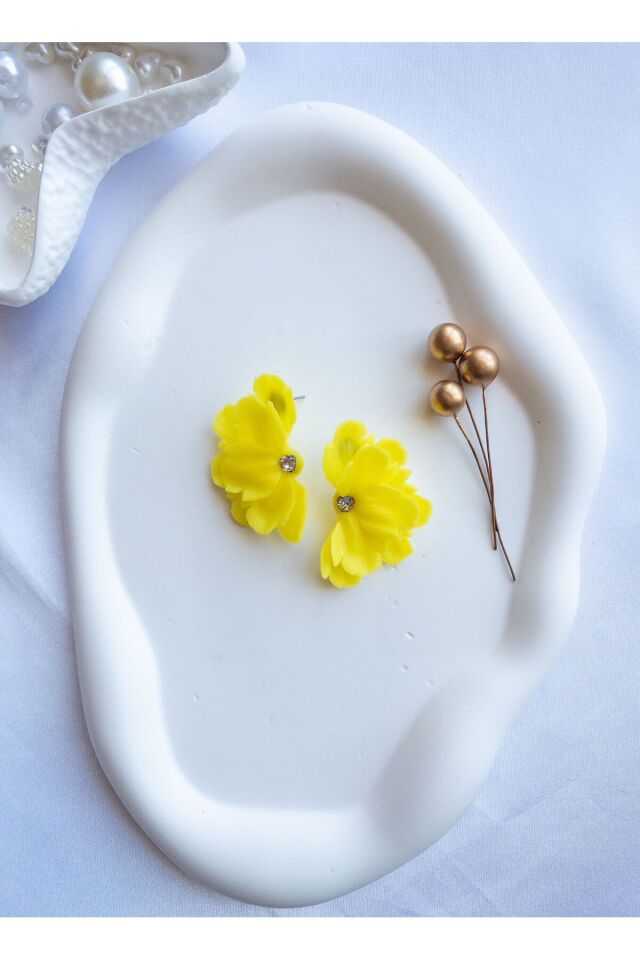 Özel Tasarım Sarı Polimer Kil Çiçek Küpe