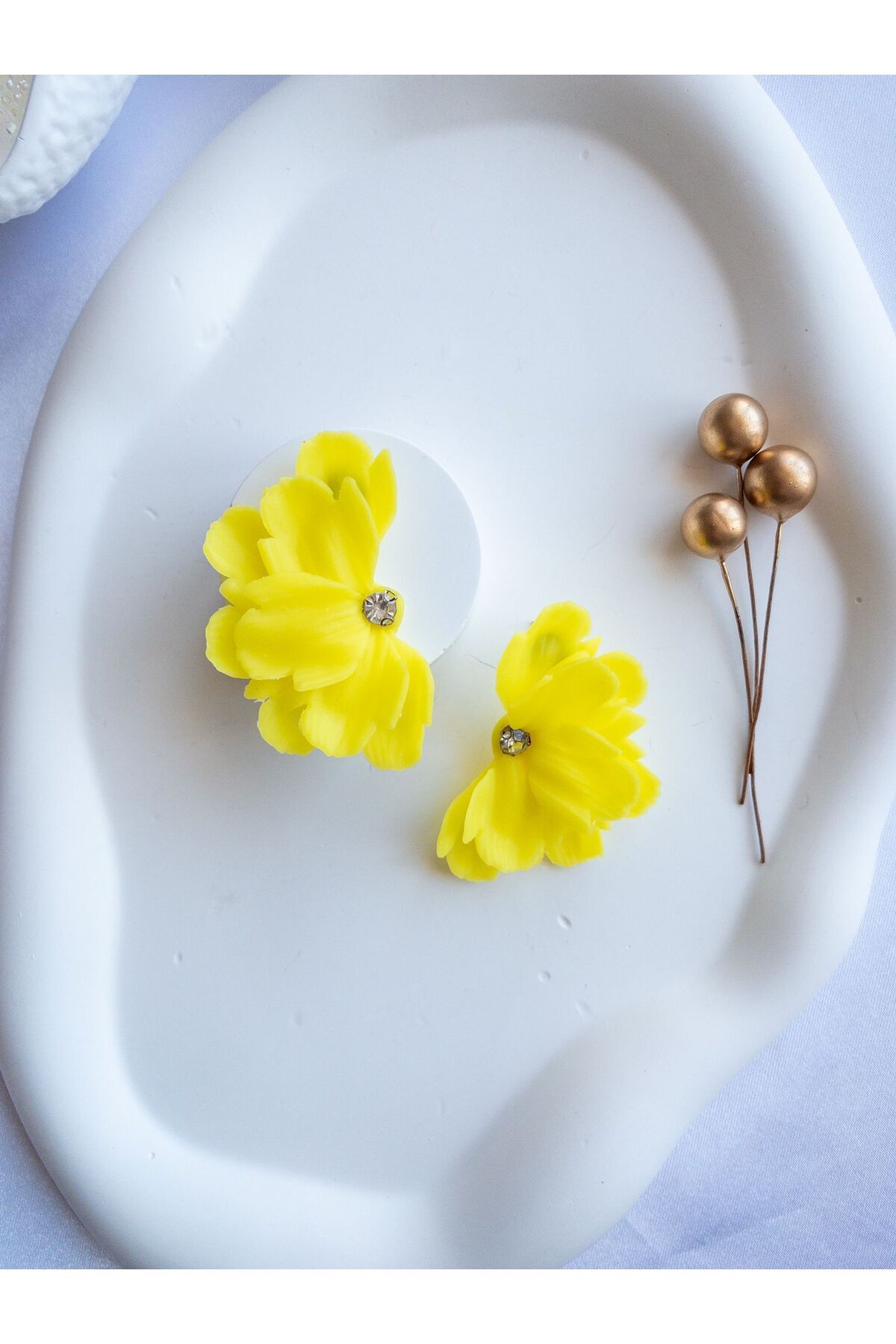 Özel Tasarım Sarı Polimer Kil Çiçek Küpe