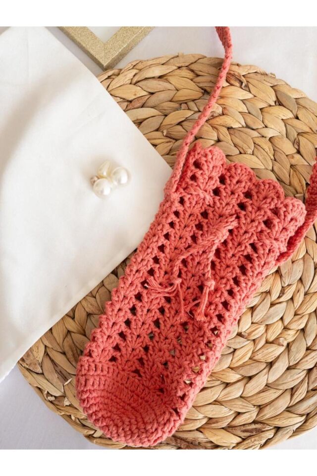 Özel Tasarım Şeker Pembe Örgü Mini Çanta/Su Taşıma Çantası