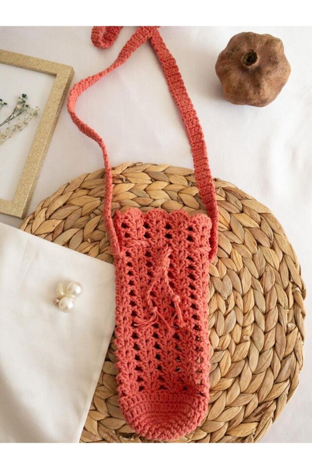 Özel Tasarım Şeker Pembe Örgü Mini Çanta/Su Taşıma Çantası