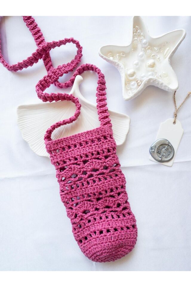 Özel Tasarım Pembe Örgü Mini Çanta/Su Taşıma Çantası