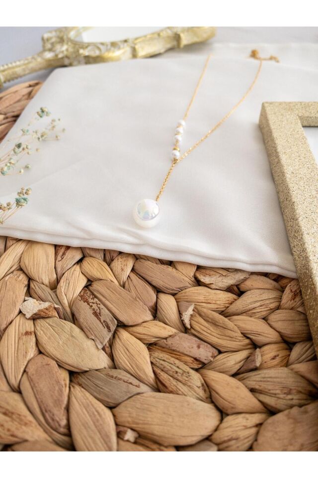 Parlak İncili Çelik Zincir Kolye