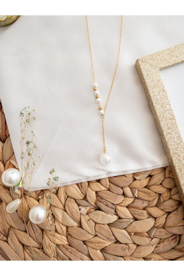 Parlak İncili Çelik Zincir Kolye