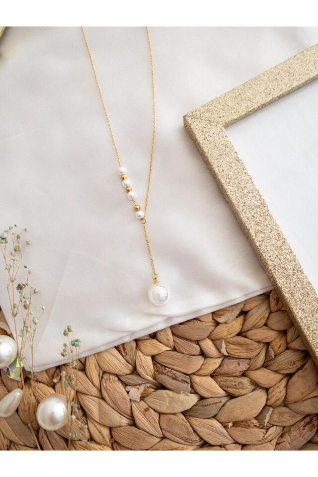 Parlak İncili Çelik Zincir Kolye