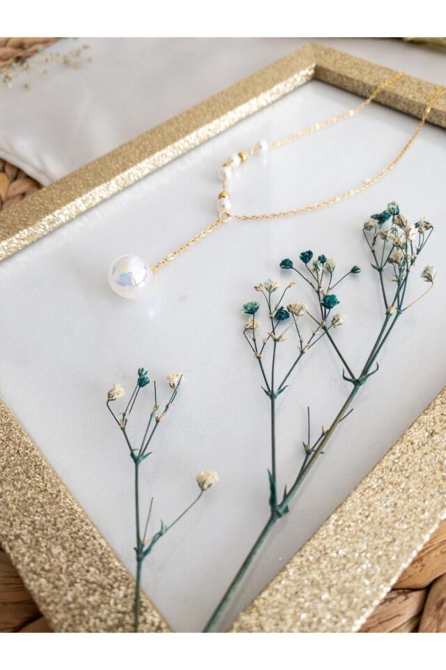 Parlak İncili Çelik Zincir Kolye