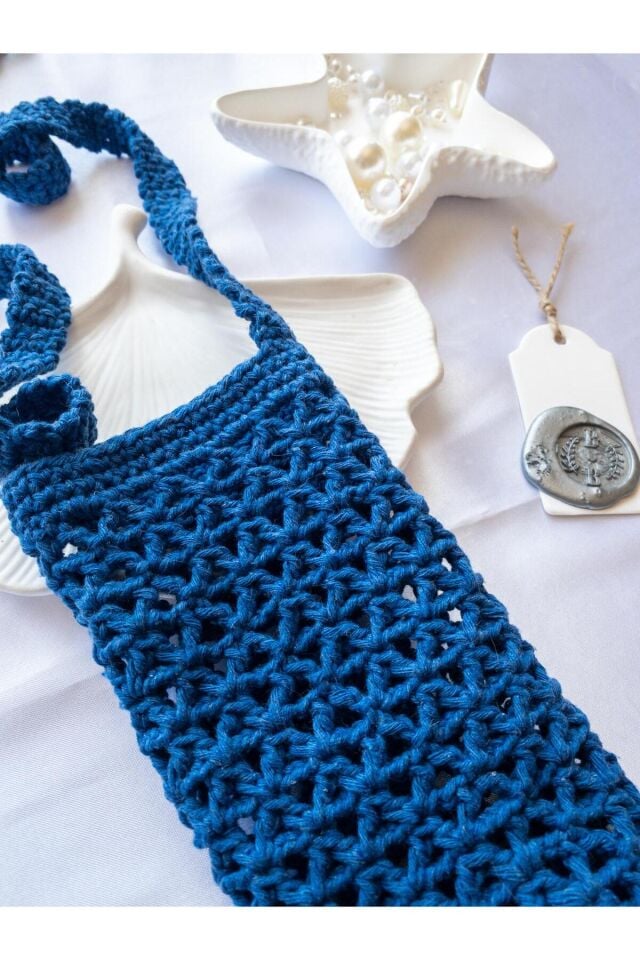 Özel Tasarım Mavi Örgü Mini Çanta/Su Taşıma Çantası