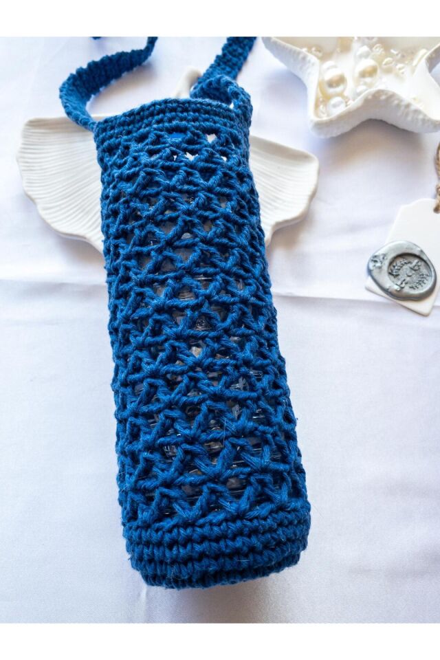 Özel Tasarım Mavi Örgü Mini Çanta/Su Taşıma Çantası