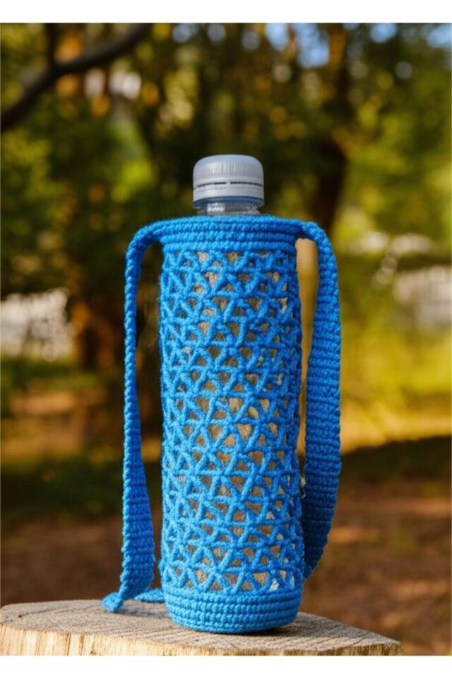 Özel Tasarım Mavi Örgü Mini Çanta/Su Taşıma Çantası