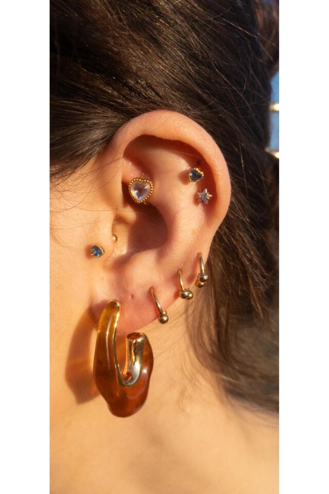 Şeffaf Kahverengi Reçine Gold Küpe