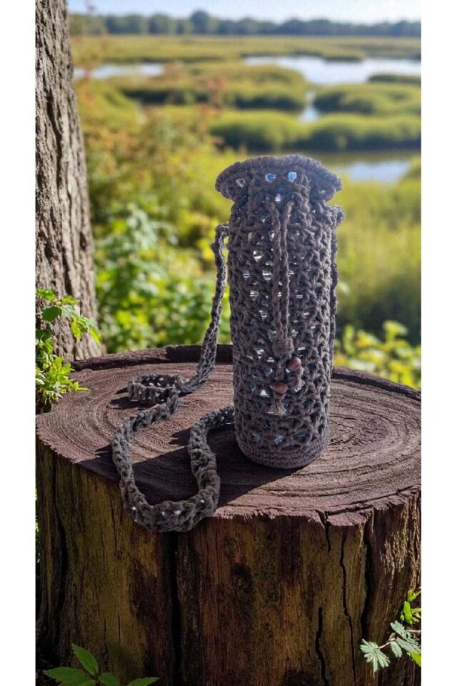 Özel Tasarım Kahverengi Örgü Mini Çanta/Su Taşıma Çantası