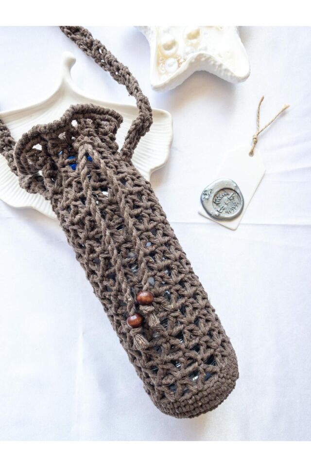 Özel Tasarım Kahverengi Örgü Mini Çanta/Su Taşıma Çantası