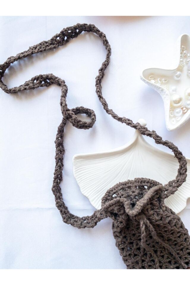 Özel Tasarım Kahverengi Örgü Mini Çanta/Su Taşıma Çantası