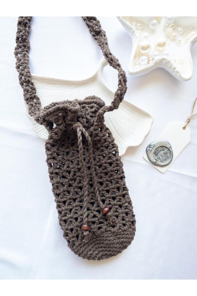 Özel Tasarım Kahverengi Örgü Mini Çanta/Su Taşıma Çantası