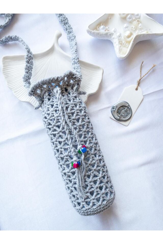 Özel Tasarım Gri Örgü Mini Çanta/Su Taşıma Çantası