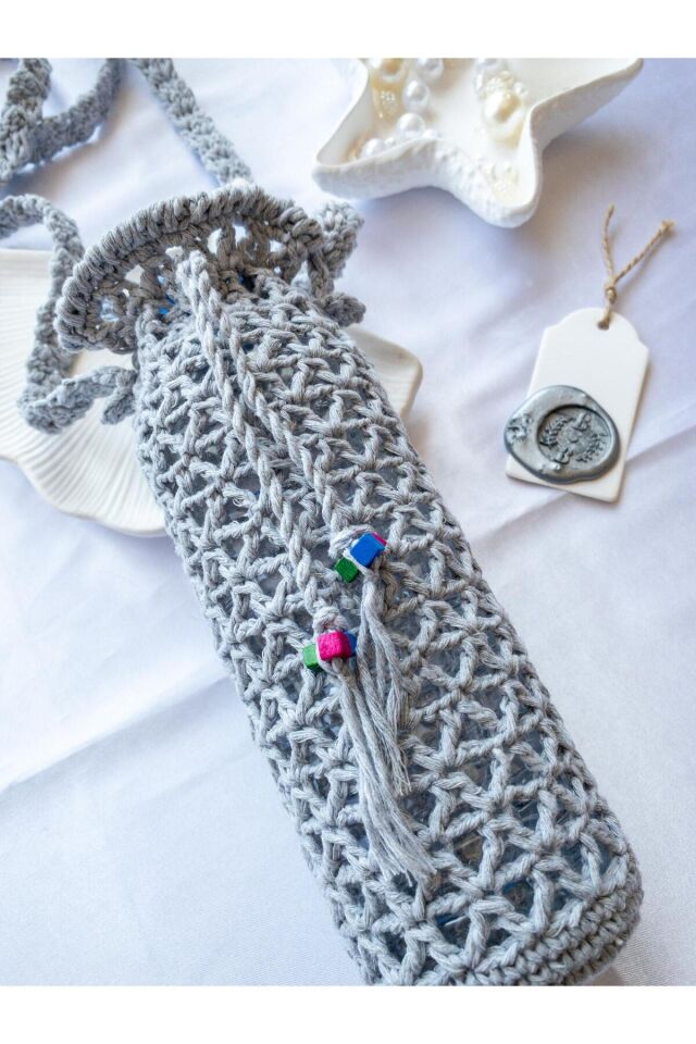 Özel Tasarım Gri Örgü Mini Çanta/Su Taşıma Çantası