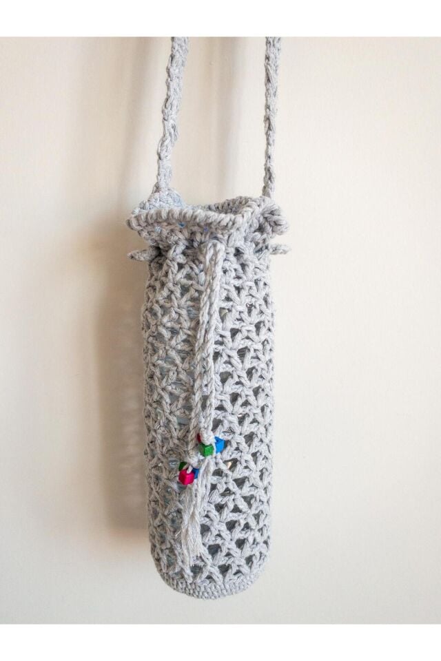 Özel Tasarım Gri Örgü Mini Çanta/Su Taşıma Çantası