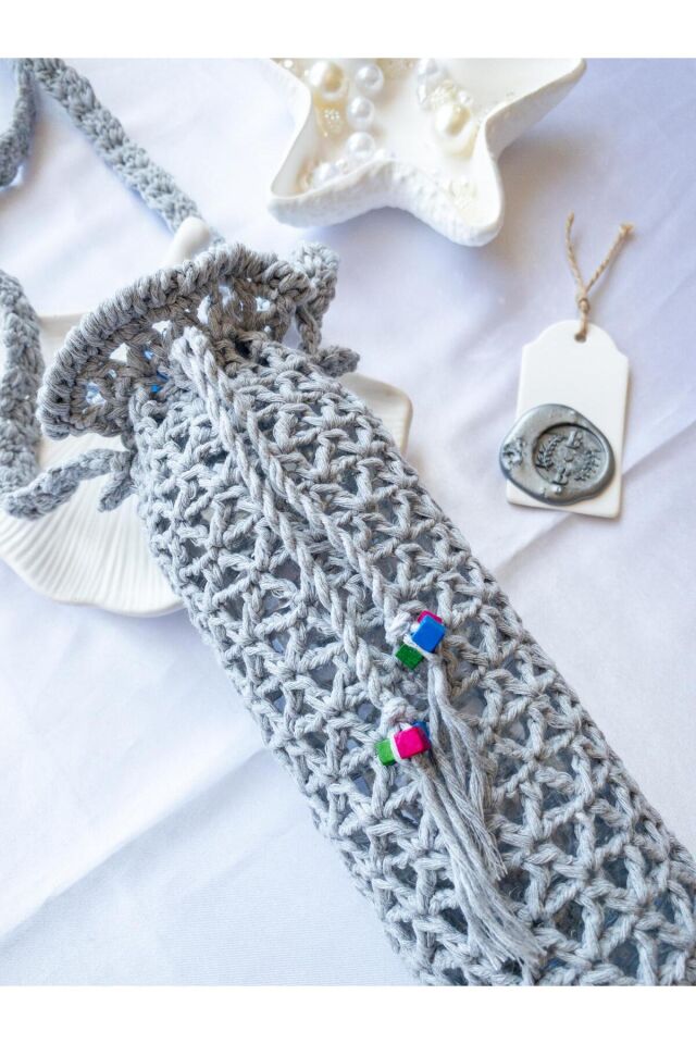 Özel Tasarım Gri Örgü Mini Çanta/Su Taşıma Çantası