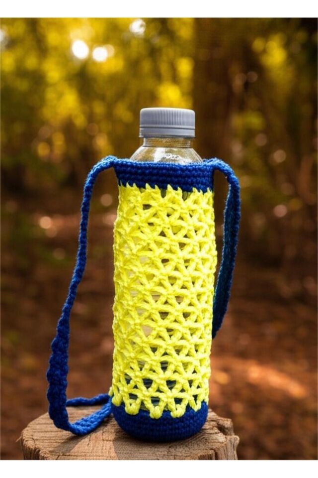 Özel Tasarım Lacivert Detay Fıstık Yeşili Örgü Mini Çanta/Su Taşıma Çantası