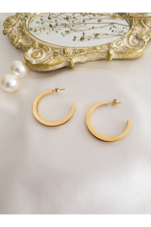 Gold Çift Sıra Çelik Halka Küpe Gold