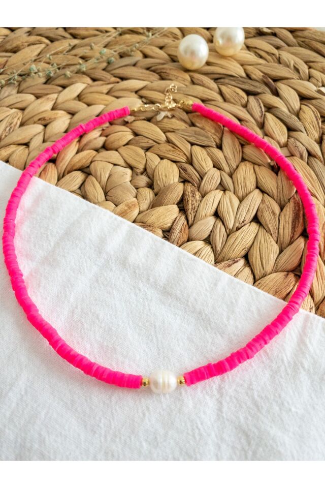 Pembe Fimo Inci Kolye Pembe