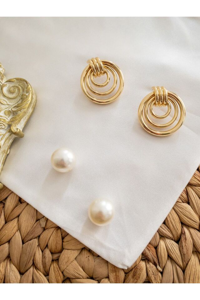 Helen Model Üçlü Gold Halka Küpe Gold