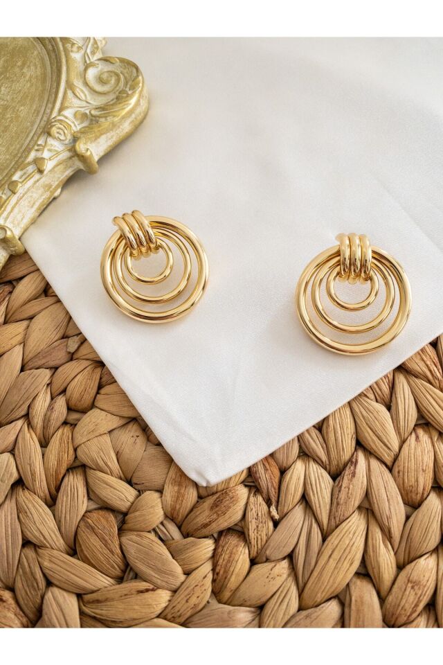 Helen Model Üçlü Gold Halka Küpe Gold