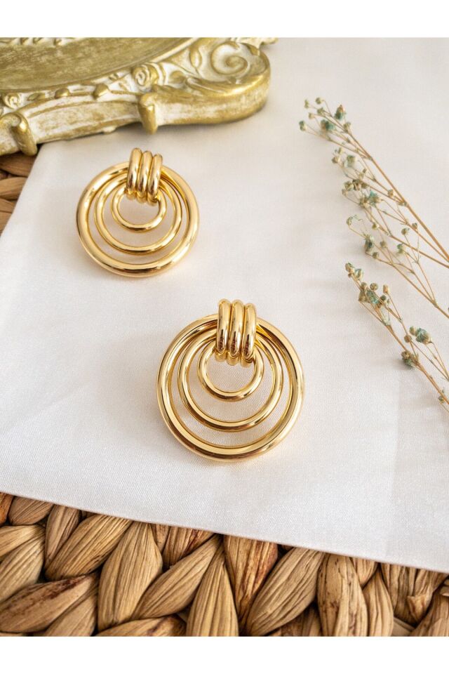 Helen Model Üçlü Gold Halka Küpe Gold
