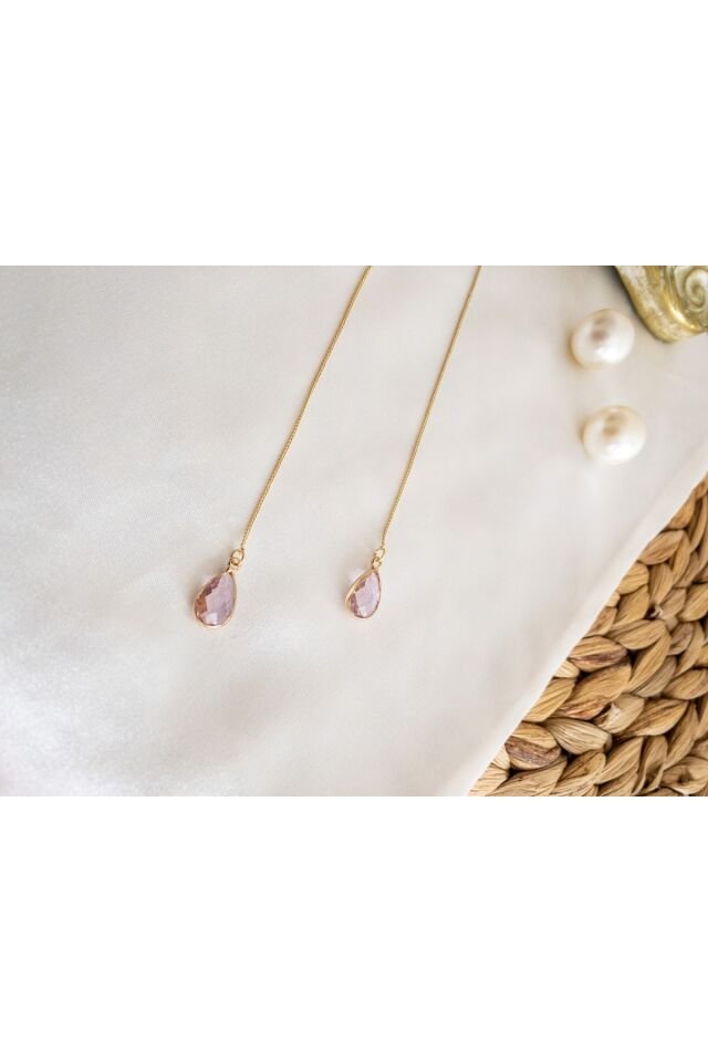 Pembe Damla Taşlı Gold Zincir Pembe/Gold