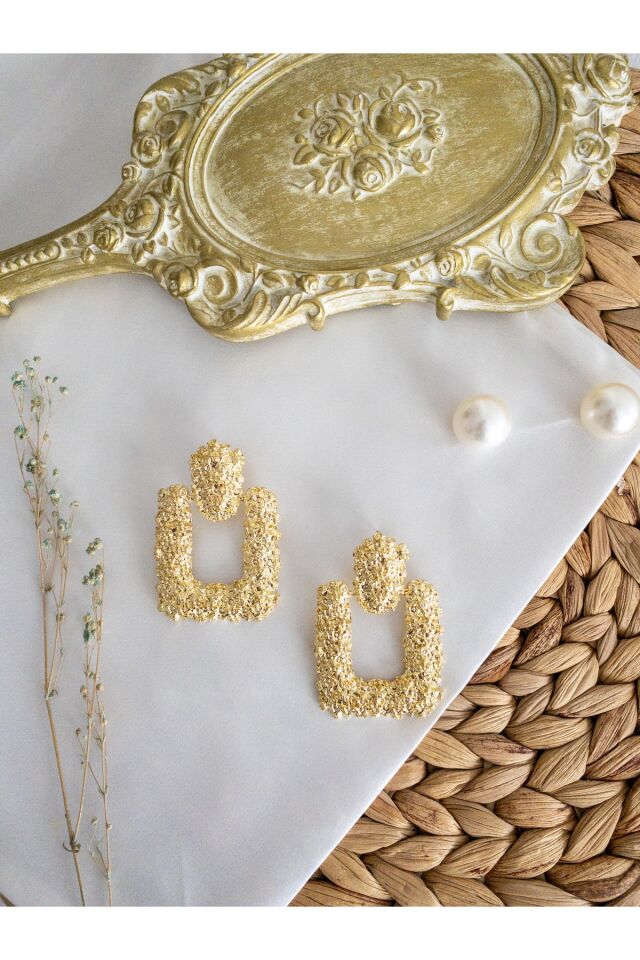 Gold Kare Vintage Küpe Gold