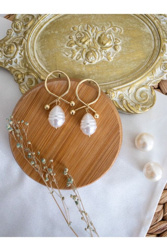 Gold Düğüm Inci Küpe Gold/Beyaz