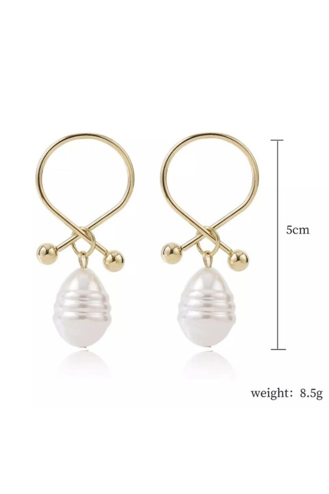 Gold Düğüm Inci Küpe Gold/Beyaz