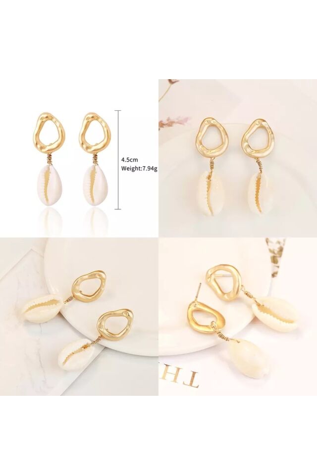 Gold Deniz Kabuklu Küpe Gold/Beyaz