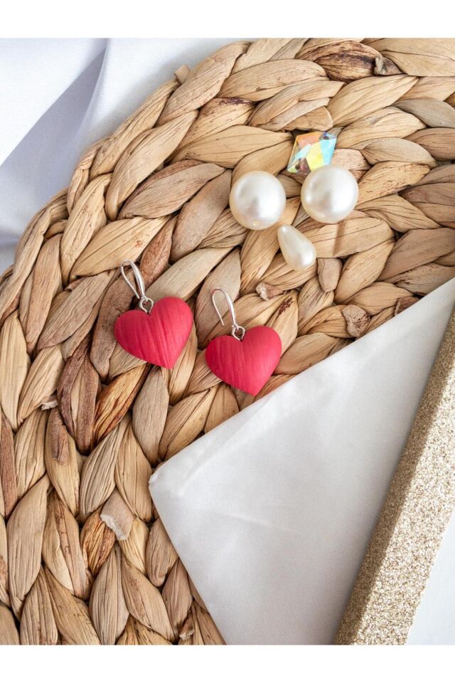 Özel Tasarım Pembe Kalp Küpe Pembe