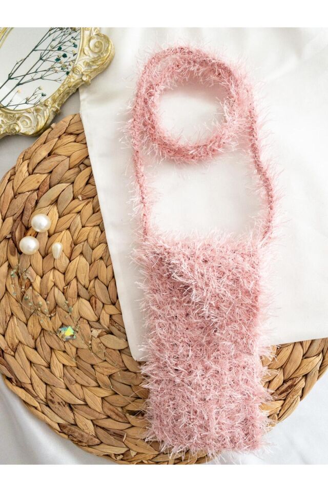 Özel Tasarım Pembe Örgü Mini Çanta/Su Taşıma Çantası Pembe - Standart