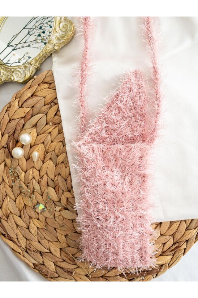 Özel Tasarım Pembe Örgü Mini Çanta/Su Taşıma Çantası Pembe - Standart