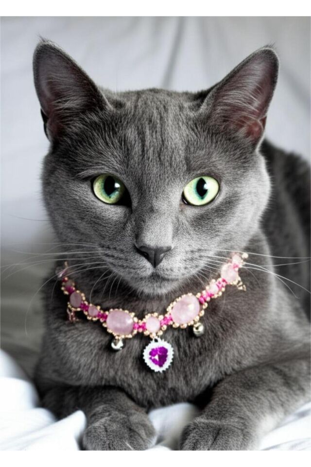 Doğal Taş Pembe Kuvars Boncuklu Kristal Pembe Charmlı Kedi ve Küçük Irk Köpek Tasması Pembe