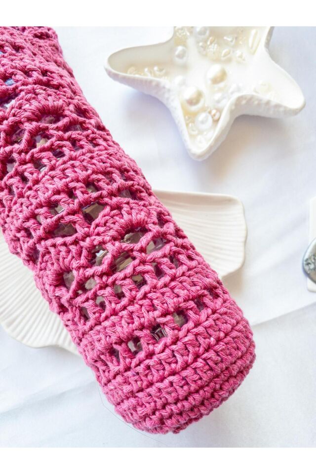 Özel Tasarım Pembe Örgü Mini Çanta/Su Taşıma Çantası Şeker Pembe